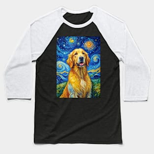 Golden Retriever Dog Breed Painting in a Van Gogh Starry Night Art Style Baseball T-Shirt